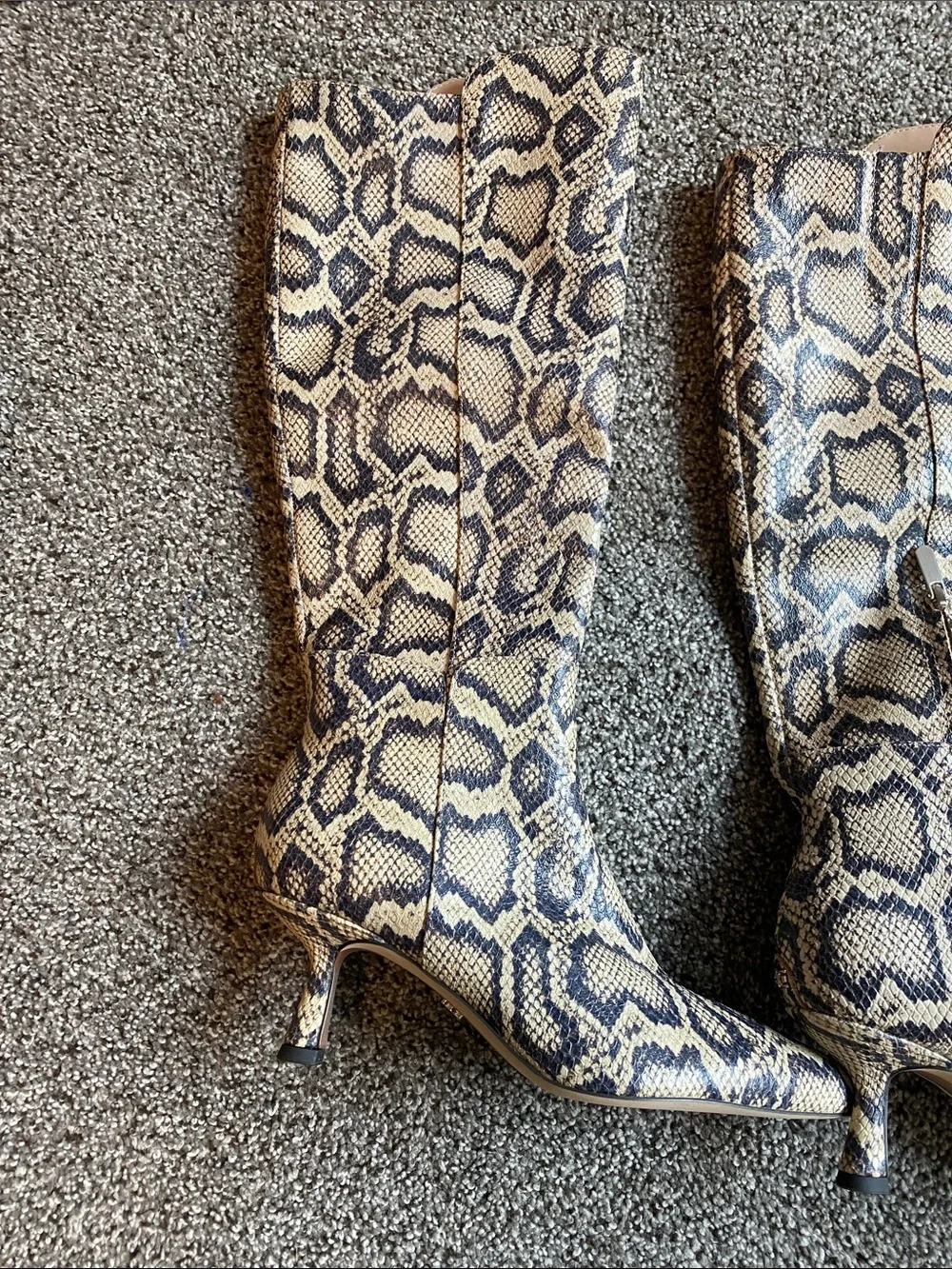 Sam Edelman Beige and Black Snake-Print Over-the-Knee Boots